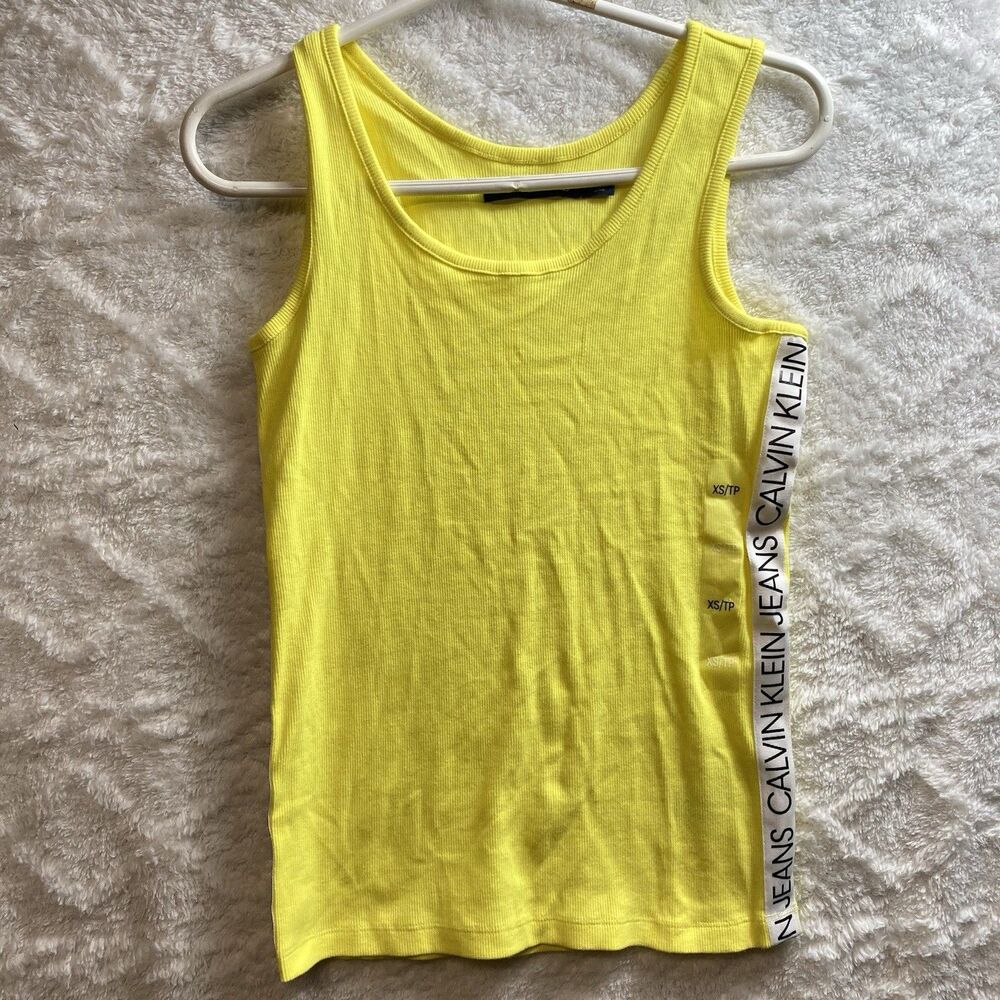 NWT Calvin Klein Women's XS Yellow  Ribbed Tank Feminine Sunshine Fun Spell out